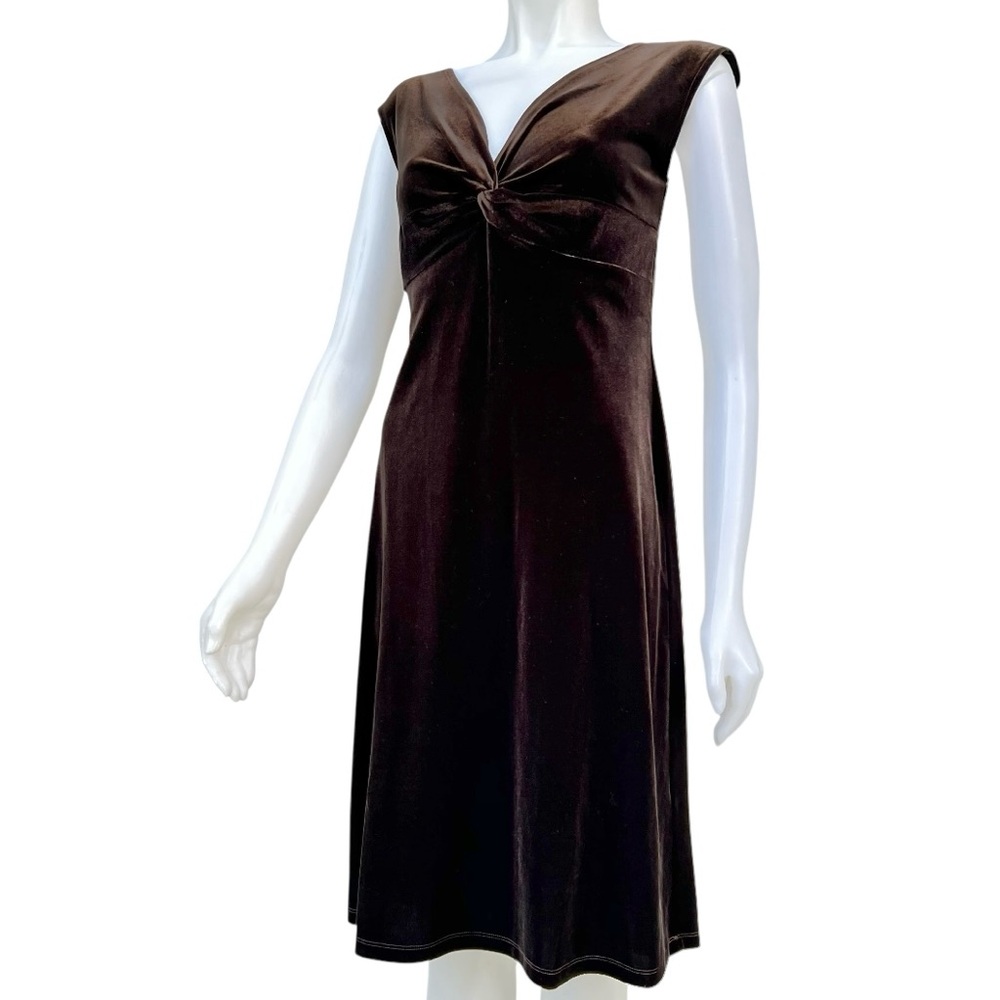 LONDON TIMES Chocolate Brown Velvet Empire Waist Cocktail Dress NWOT 90's Y2K‎